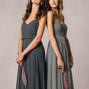 BHLDN Jenny Yoo Inessential Maxi Bridesmaid Dress Storm Grey size 12